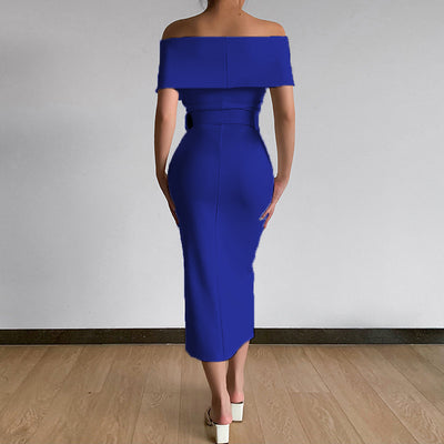 Falda Elegante con Hombro Descubierto y Abertura Lateral - Image 34