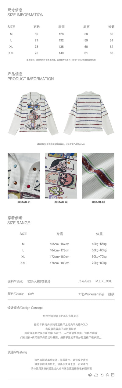 Sudadera Estampada a Rayas Falsa Dos Piezas - Look Trendy para Parejas, Hombres y Mujeres - Image 8