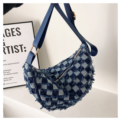 Bolsa de Hombro Underarm Denim con Diseño Cuadrícula Escocesa - Image 8