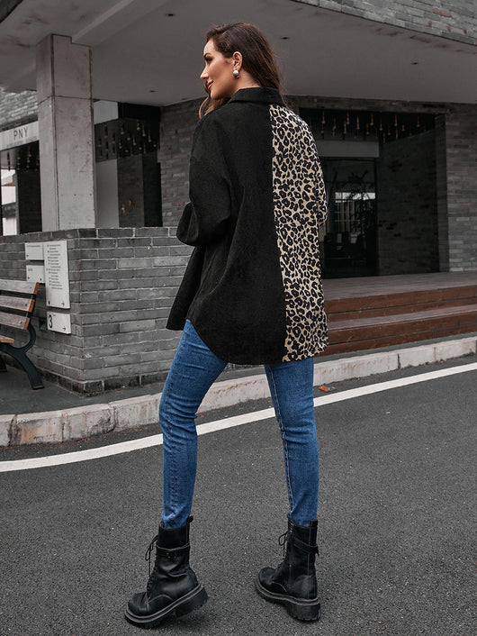 Blusa Suelta Estampado Leopardo Manga Larga Bicolor para Mujer - Image 17