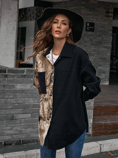 Blusa Suelta Estampado Leopardo Manga Larga Bicolor para Mujer - Image 11