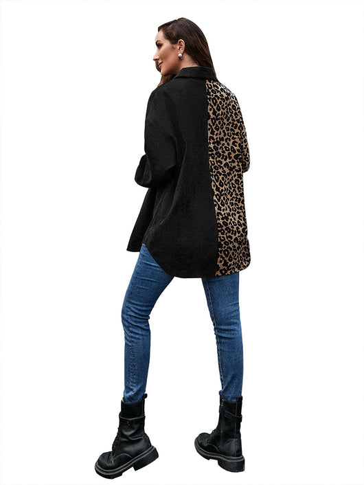 Blusa Suelta Estampado Leopardo Manga Larga Bicolor para Mujer - Image 27