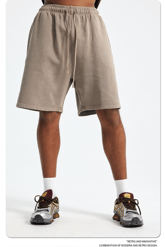 Shorts Deportivos de Algodón Puro Teñidos con Patrón Vintage Lavado - Image 27