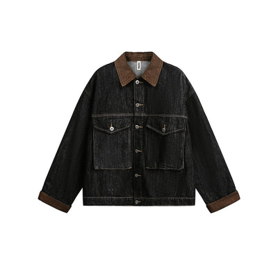 Chaqueta Denim Negra Retro Suelta para Hombre - Estilo Workwear Casual - Image 15