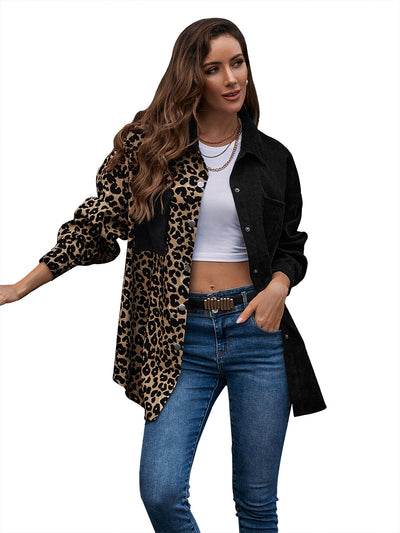 Blusa Suelta Estampado Leopardo Manga Larga Bicolor para Mujer - Image 28