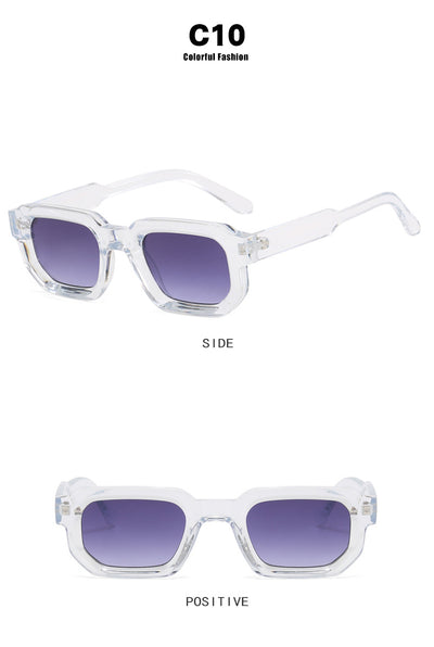 Black square-frame sunglasses with thick, angular frames and dark blue lenses, shown on a white background. - Image 38