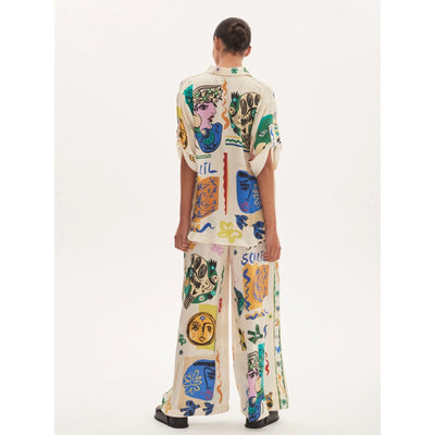 Conjunto de Blusa Satinada con Estampado Graffiti para Mujer - Image 18