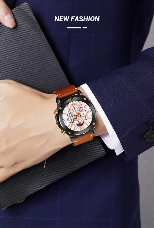 Reloj de Hombre Cuero con Tres Esferas y Seis Agujas - Cuarzo Premium - Image 17