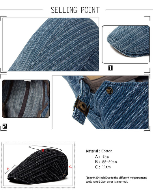Boina Retro de Algodón Denim Lavado con Costura Británica para Hombre - Image 11
