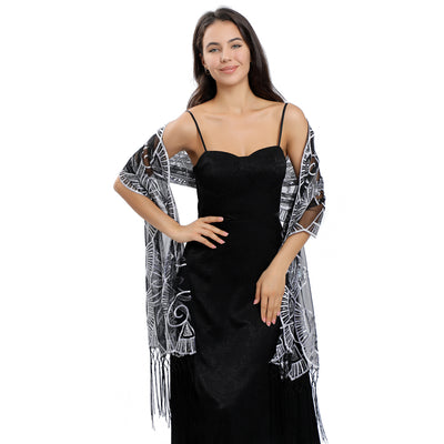 Chal Largo Bordado con Lentejuelas y Plumas - Image 31