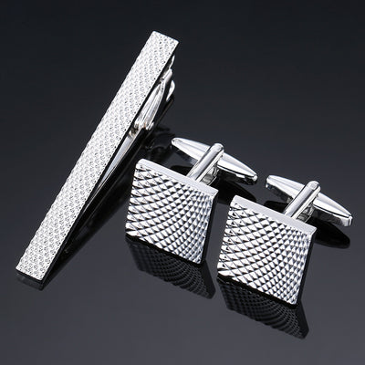 Juego de Clips de Corbata y Gemelos con Cristales Negros y Patrón Floral Esmaltado en Oro y Plata - Image 50