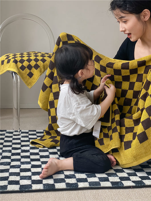 Toallas de Algodón Peinado Tejidas con Diseño Cuadrícula Padre e Hijo - Image 38