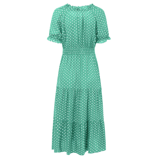 Vestido de Verano Lunares Verde Chifón Europeo - Image 41