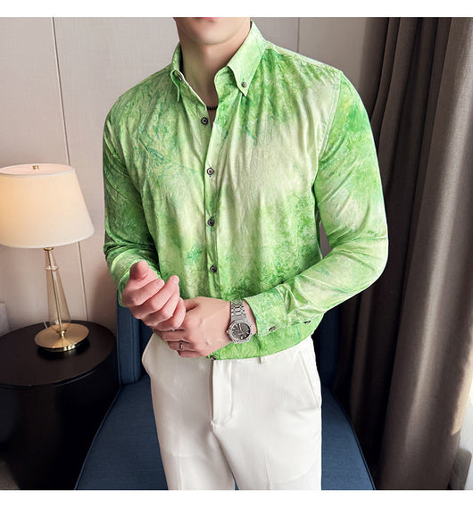 Camisa Tie-Dye Estampada Manga Larga Slim Fit para Hombre - Image 37