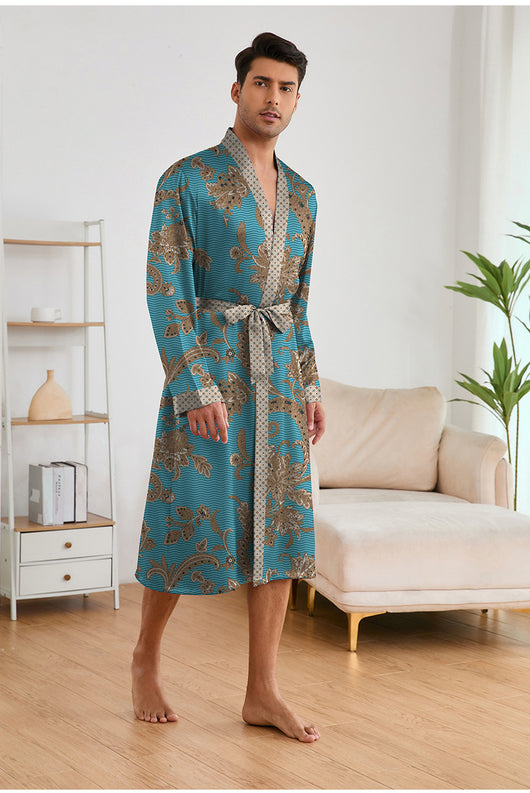Bata Estampada para Hombre con Mangas Largas y Pantalón Corto - Image 35