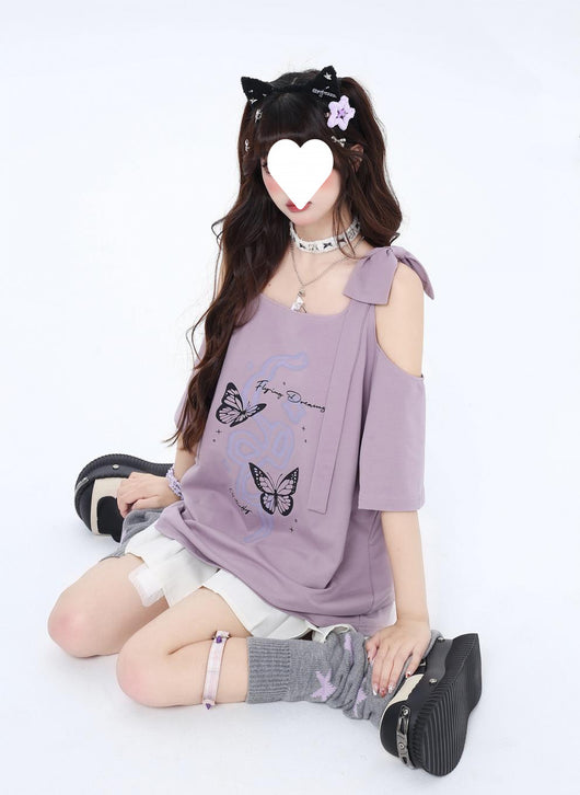Blusa Hombros Descubiertos con Lazo Estampado Manga Corta - Image 21