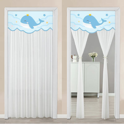 Double-layer blackout doorway curtain with a light blue top featuring a cartoon bear and "LUCK DAY!" text. - Image 35