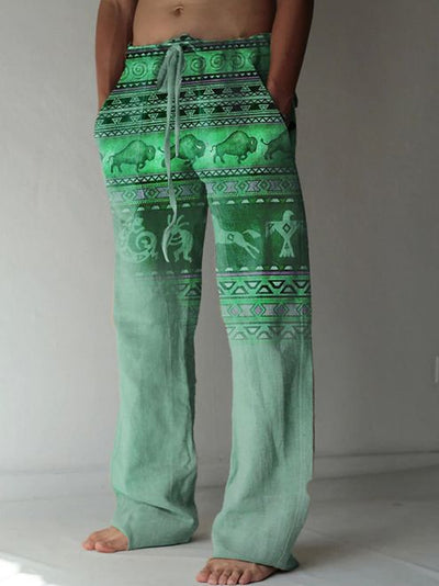 Pantalones Casuales Sueltos de Lino Estampado para Hombre - Image 25