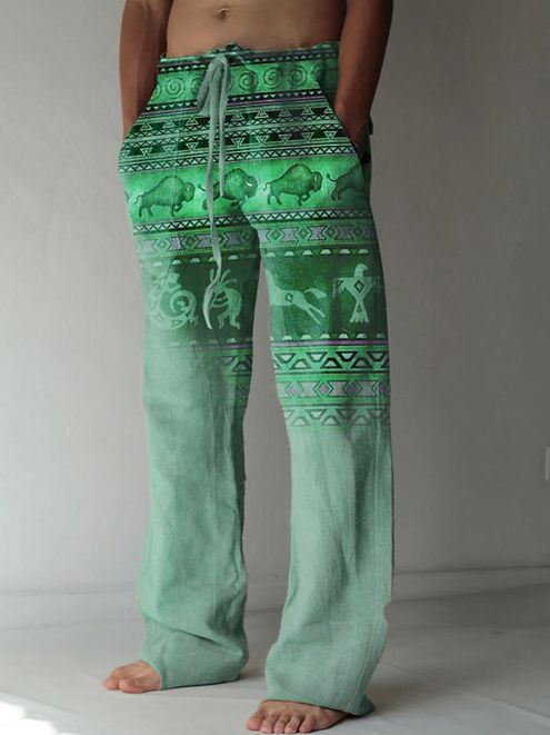 Pantalones Casuales Sueltos de Lino Estampado para Hombre - Image 25