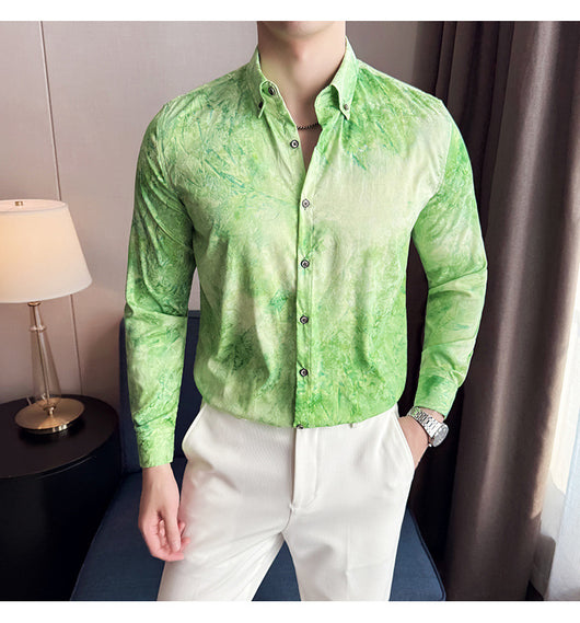 Camisa Tie-Dye Estampada Manga Larga Slim Fit para Hombre - Image 31