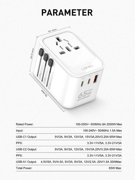 Cargador Rápido GaN 65W con Adaptador de Viaje Internacional - Image 7