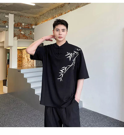 Camisa de Manga Corta con Bordado de Hojas de Bambú para Hombre - Image 17