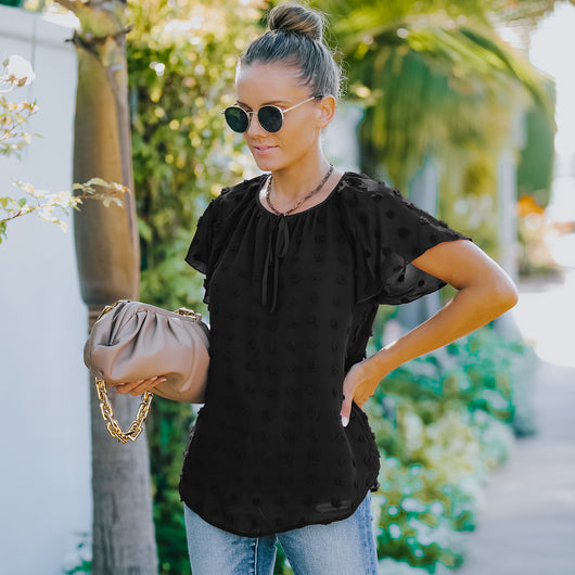 Blusa de Lunares en Gasa Manga Corta para Mujer - Image 9