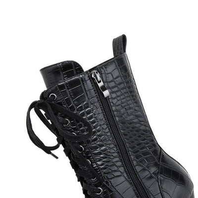 Botas Tacón Grueso Retro con Patrón de Piedra y Cordones - Estilo Fashion - Image 12