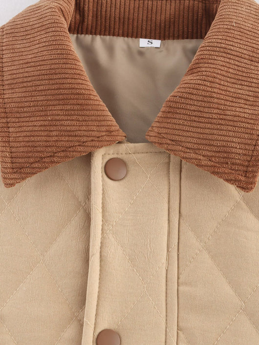 Chaqueta Corta de Algodón Cuello Solapa Diseño Cuadros Diamante Otoño Invierno - Image 20