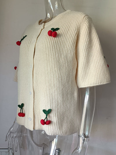 Cardigan Tejido Floral 3D Cuello Redondo Manga Corta - Image 33