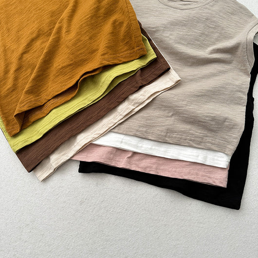 Playera sin Mangas de Algodón Slub con Hombro Caído para Niños y Niñas - Image 17