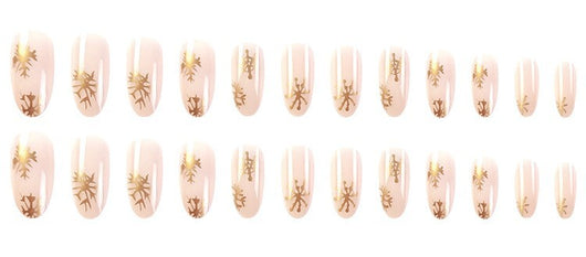 Uñas Postizas Navideñas con Diseño de Copos de Nieve y Rayas - Image 24