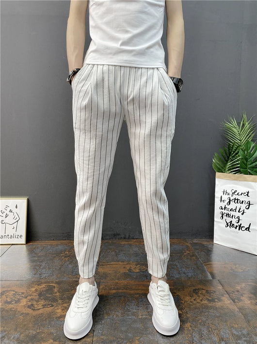 Pantalones Casuales Slim Fit Hombre con Rayas Verticales para Primavera y Verano - Image 13