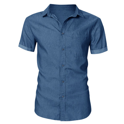 Camisa Denim Casual de Manga Corta sin Planchado para Hombre - Image 25