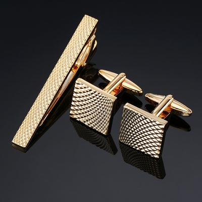Juego de Clips de Corbata y Gemelos con Cristales Negros y Patrón Floral Esmaltado en Oro y Plata - Image 56