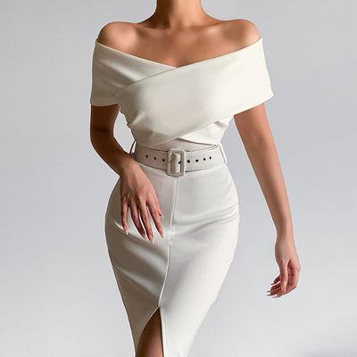 Falda Elegante con Hombro Descubierto y Abertura Lateral - Image 15
