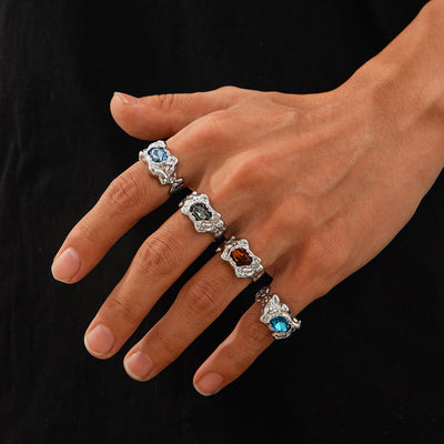 Anillo de Hombre Plisado en Metal Lava con Gema - Estilo Europeo y Americano - Image 31