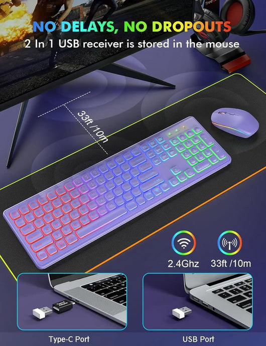 Teclado y Ratón Inalámbricos con Retroiluminación 24g Recargables - Image 33