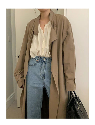 Abrigo Trench Largo Elegante con Cuello de Pie y Corte Slim - Image 36