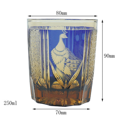 Vaso de Whiskey de Cristal Tallado a Mano con Diseño de Pavo Real - Image 10