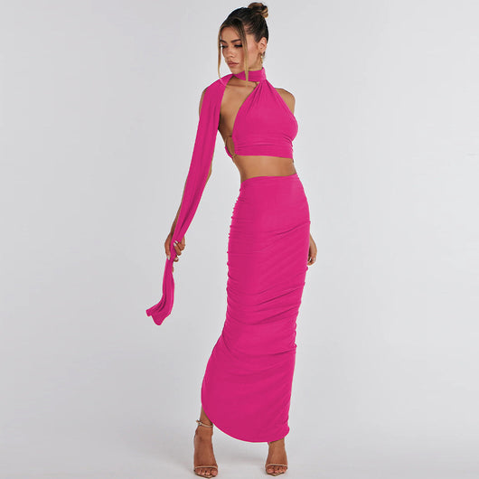 Falda Plisada Ajustada con Top Tubo Espalda Descubierta - Image 49