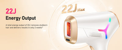 White and gold IPL hair removal device with safety glasses and razor, shown with its "Hair Removal" packaging. - Image 21