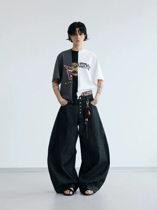Pantalones Vaqueros Negros de Pierna Ancha en Denim Crudo - Image 8
