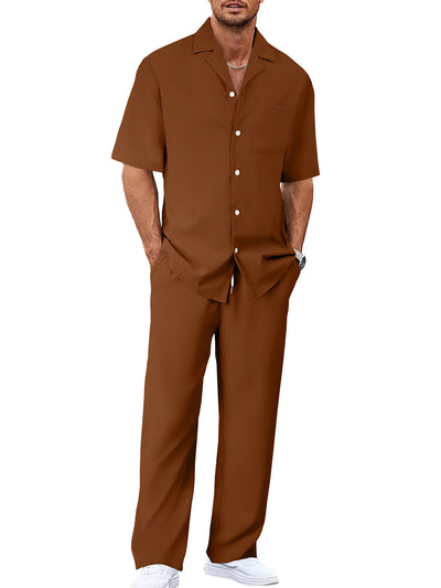 Conjunto de Traje Casual para Hombre: Camisa de Solapa con Botones y Pantalón Recto - Image 34