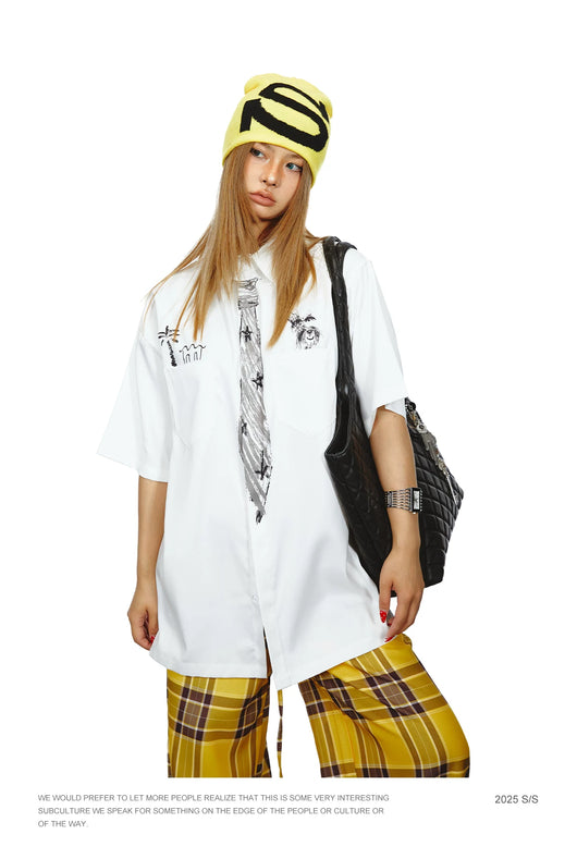 Camisa Suelta Unisex con Diseño de Corbata Pintada a Mano - Marca de Moda Japonesa - Image 34