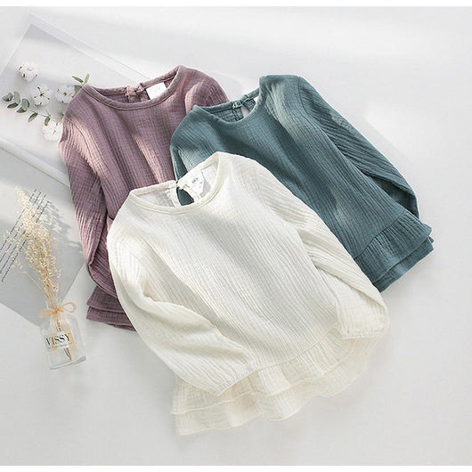 Blusa Infantil de Algodón y Lino con Volantes y Mangas Largas - Image 10