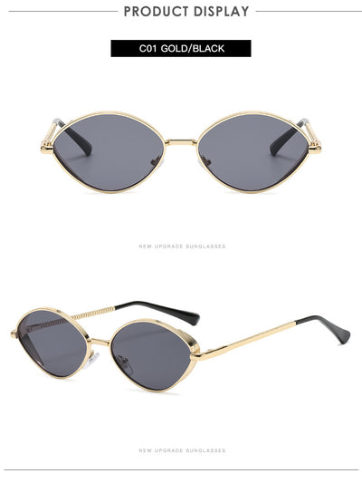 Oval women's sunglasses with dark gray lenses and a gunmetal metal frame, featuring textured temples. - Image 16