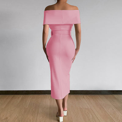 Falda Elegante con Hombro Descubierto y Abertura Lateral - Image 25
