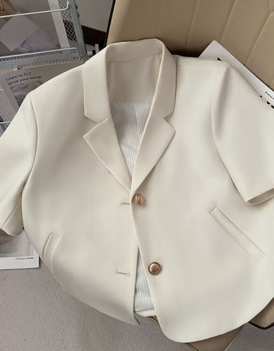 Blazer Ejecutivo Blanco Crema de Manga Corta para Mujer - Image 14