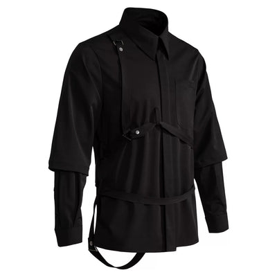 Camisa Hombre Falso Doble Pecho con Tirantes y Mangas Desmontables - Image 8